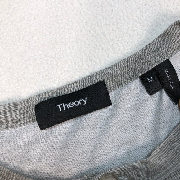 Theory Henley Shirt Men's M Gray Gaskell Heather Marl Short Sleeve Lightweight - Picture 3 of 9